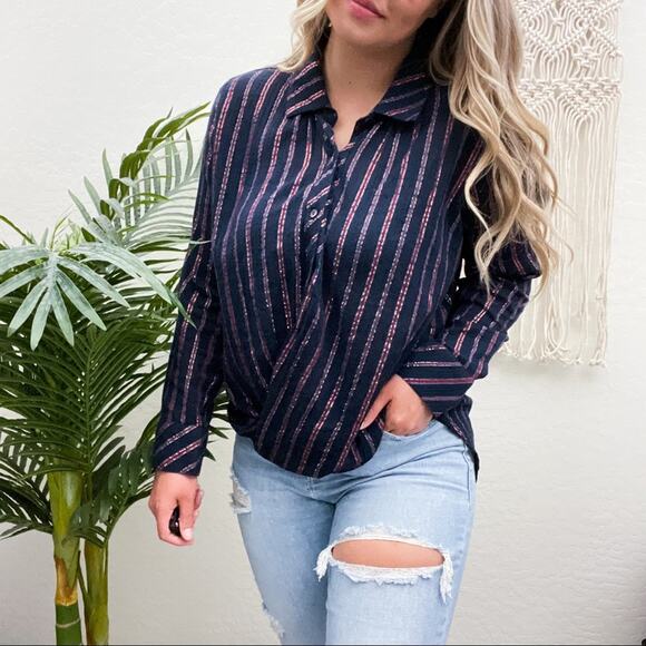 Vacate the Label Striped Surplice Button Down M - Picture 3 of 15